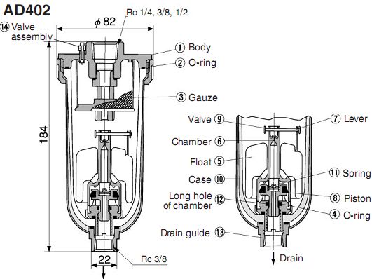 SMC自動排水器 AD402排水器